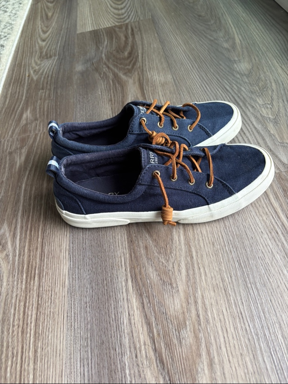 Sperry Navy Canvas Low-Profile Boat Shoes with Brown Laces - Picture 5 of 6